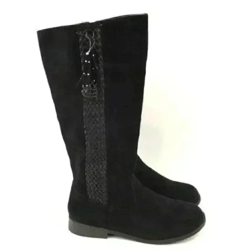 Justice Knee High Boots 9 Faux Suede Braided Zip